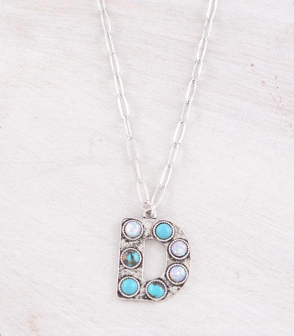 INITIAL JEWELRY :: NECKLACES | RINGS :: Wholesale Western Turquoise AB Initial Necklace