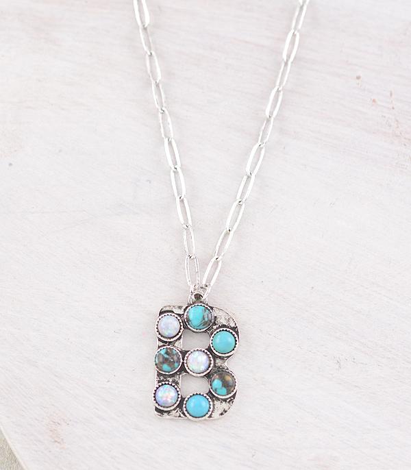 INITIAL JEWELRY :: NECKLACES | RINGS :: Wholesale Western Turquoise AB Initial Necklace