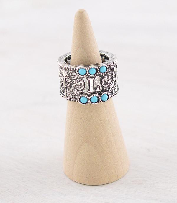 New Arrival :: Wholesale Western Turquoise Tooling Initial Ring