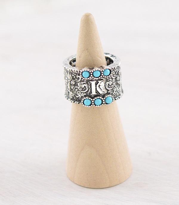 New Arrival :: Wholesale Western Turquoise Tooling Initial Ring