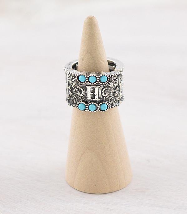 New Arrival :: Wholesale Western Turquoise Tooling Initial Ring