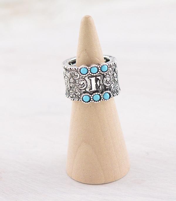 New Arrival :: Wholesale Western Turquoise Tooling Initial Ring