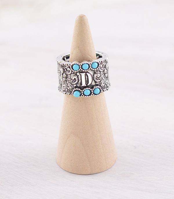 New Arrival :: Wholesale Western Turquoise Tooling Initial Ring