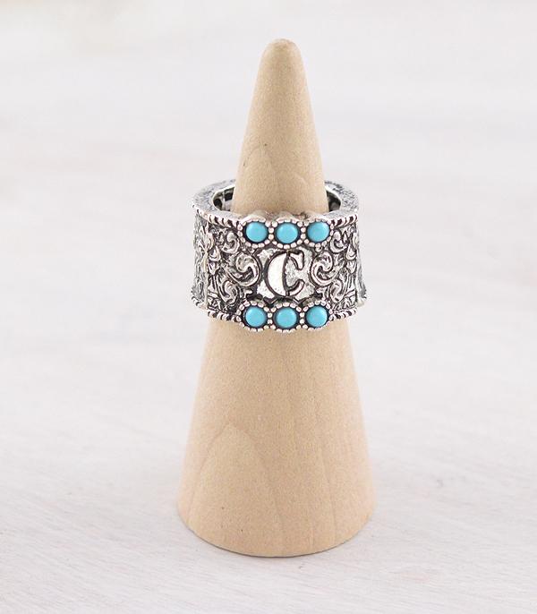 New Arrival :: Wholesale Western Turquoise Tooling Initial Ring