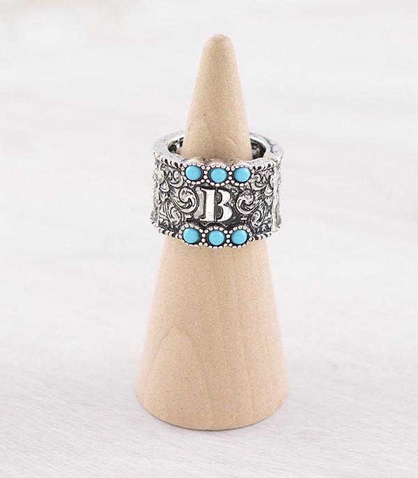 INITIAL JEWELRY :: NECKLACES | RINGS :: Wholesale Western Turquoise Tooling Initial Ring