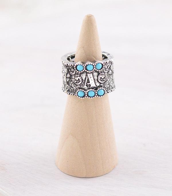 New Arrival :: Wholesale Western Turquoise Tooling Initial Ring