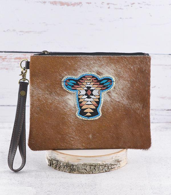 New Arrival :: Wholesale Aztec Cowhide Wristlet Pouch