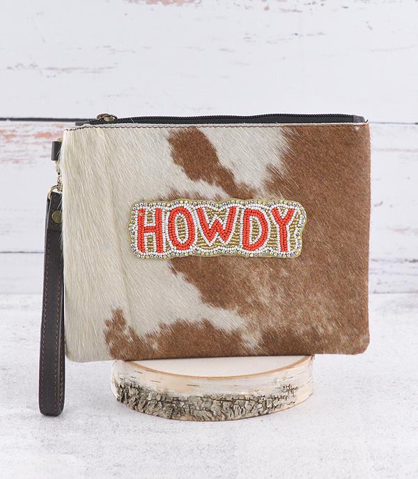 New Arrival :: Wholesale Howdy Beaded Cowhide Wristlet Pouch