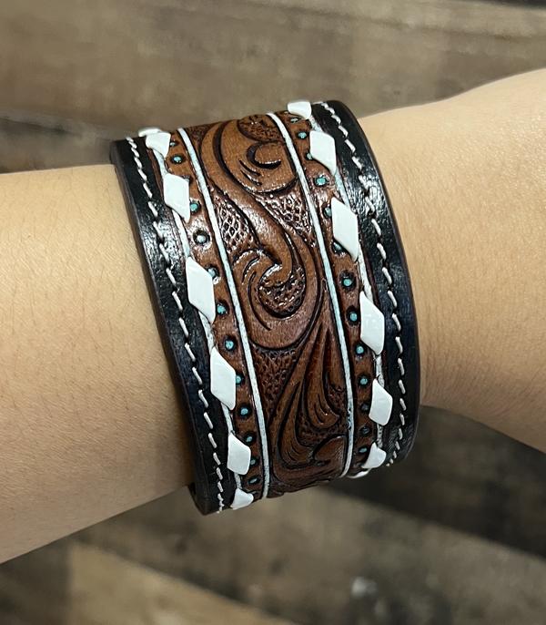 New Arrival :: Wholesale Western Leather Tooling Bracelet