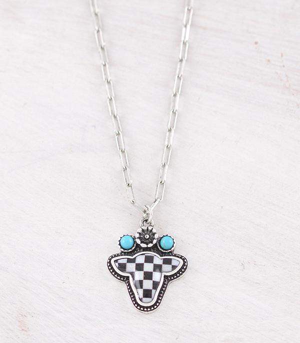 New Arrival :: Wholesale Western Checkered Cow Necklace