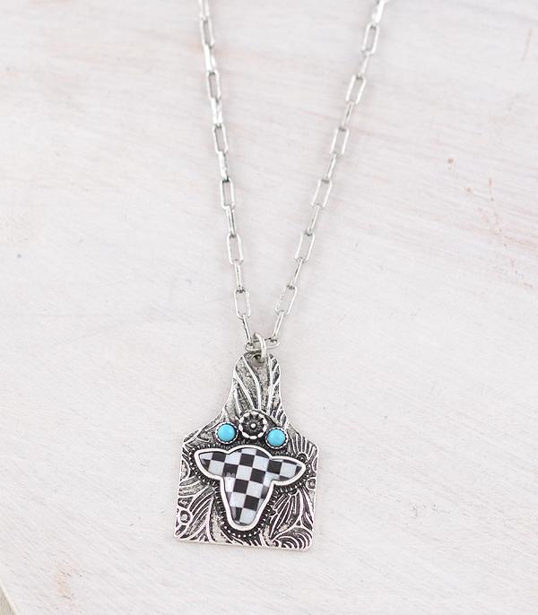 NECKLACES :: CHAIN WITH PENDANT :: Wholesale Western Checkered Cow Necklace