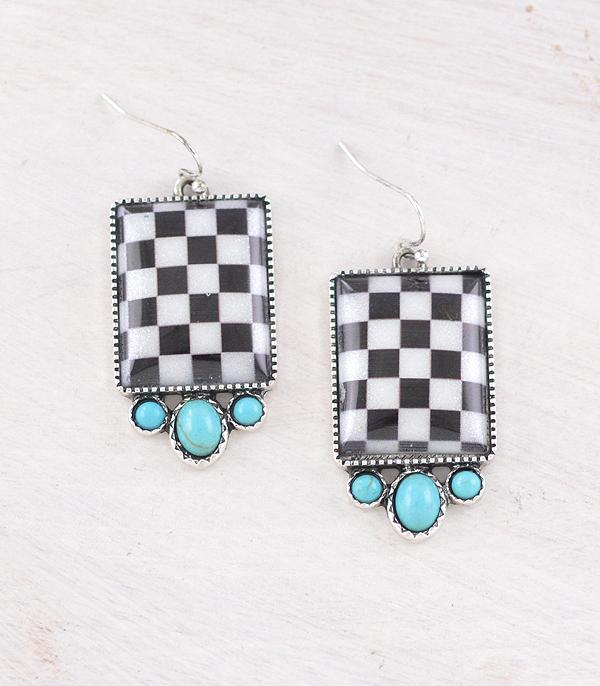 EARRINGS :: WESTERN HOOK EARRINGS :: Wholesale Western Checkered Spade Earrings