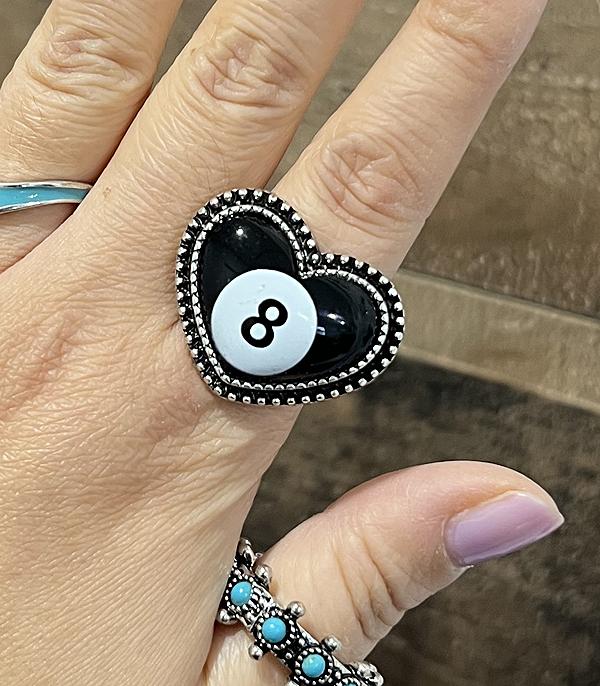 New Arrival :: Wholesale Western Eight Ball Heart Ring