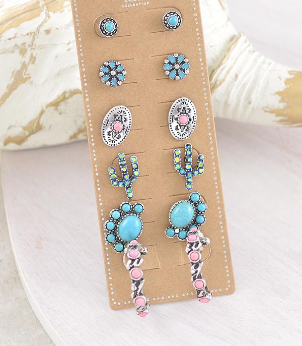 New Arrival :: Wholesale Western 6PC Set Cowgirl Earrings