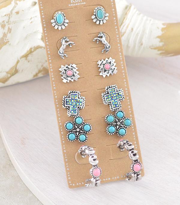 New Arrival :: Wholesale Western 6pc Set Yeehaw Earrings