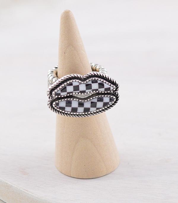 RINGS :: Wholesale Western Checkered Lips Ring