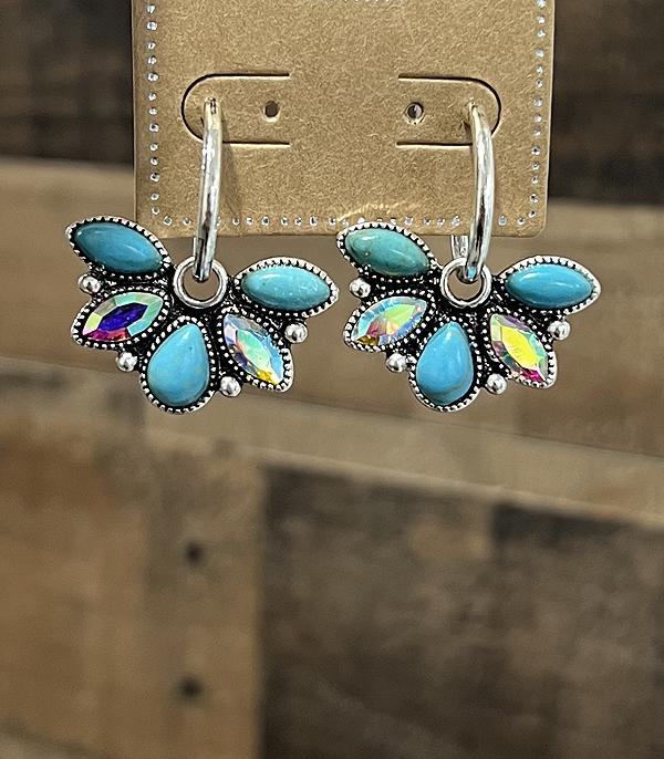 New Arrival :: Wholesale Western Turquoise Statement Hoop Earring