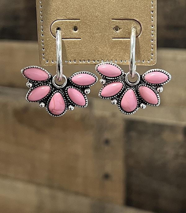 New Arrival :: Wholesale Western Pink Stone Hoop Earrings