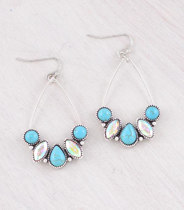 EARRINGS :: WESTERN HOOK EARRINGS :: Wholesale Western Turquoise Teardrop Earrings