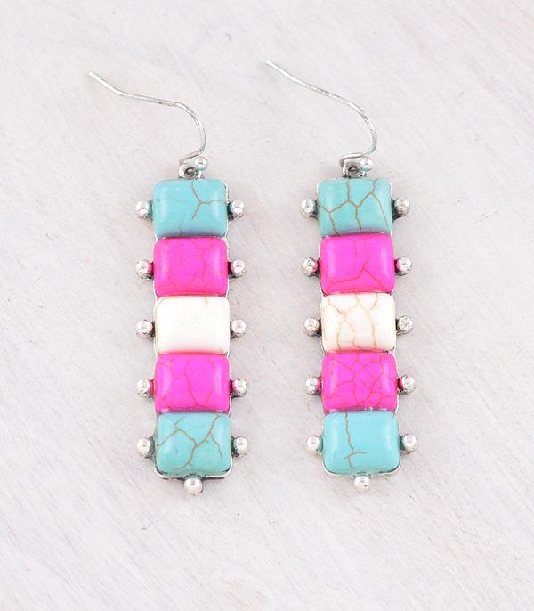 EARRINGS :: WESTERN HOOK EARRINGS :: Wholesale Western Turquoise Pink Stone Earrings