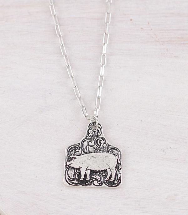 New Arrival :: Wholesale Western Tooling Pig Pendant Necklace