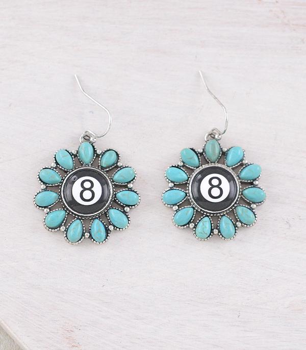 New Arrival :: Wholesale Western Eight Ball Concho Earrings