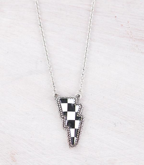 NECKLACES :: WESTERN TREND :: Wholesale Checkered Lightning Bolt Necklace