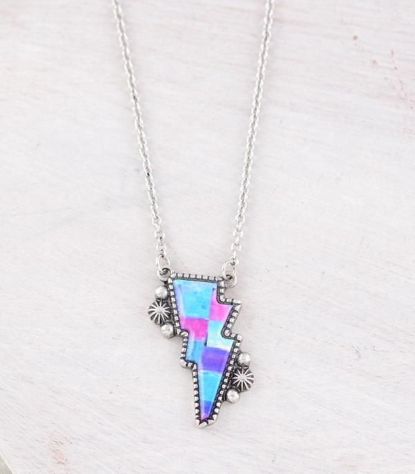 NECKLACES :: WESTERN TREND :: Wholesale Checkered Lightning Bolt Necklace