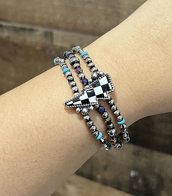 BRACELETS :: STRETCH-BEAD :: Wholesale Western Checkered Bolt Bracelet Set