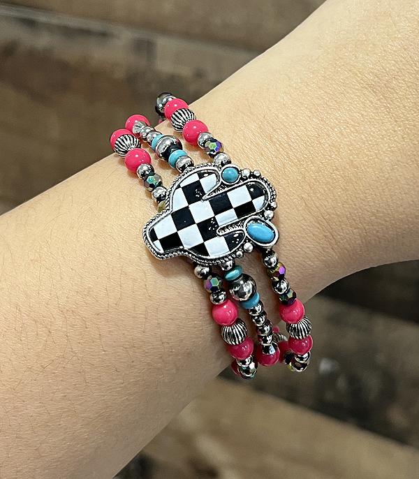 BRACELETS :: STRETCH-BEAD :: Wholesale Western Checkered Cactus Bracelet Set