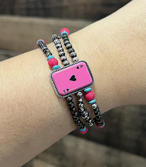 New Arrival :: Wholesale Pink Ace Of Heart Beaded Bracelet