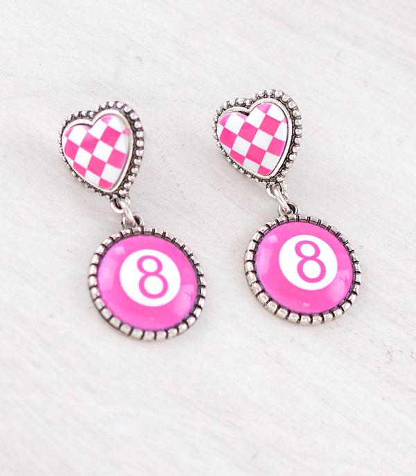 New Arrival :: Wholesale Western Pink Eight Ball Earrings