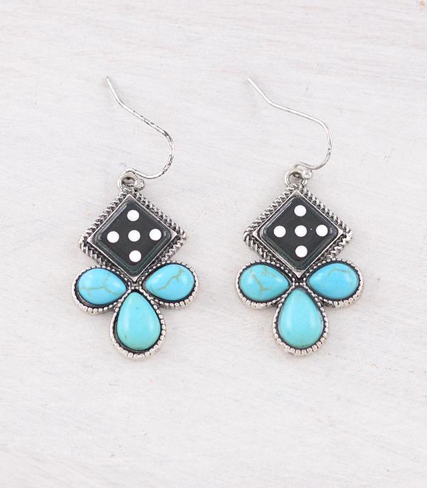 EARRINGS :: WESTERN HOOK EARRINGS :: Wholesale Western Turquoise Dice Earrings