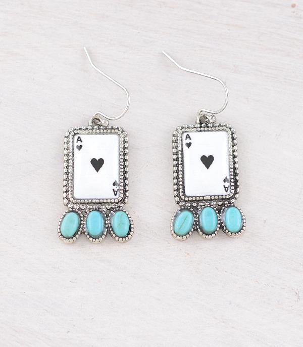 EARRINGS :: WESTERN HOOK EARRINGS :: Wholesale Western Turquoise Ace Card Earrings