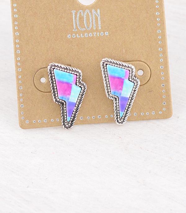 New Arrival :: Wholesale Western Checkered Bolt Earrings