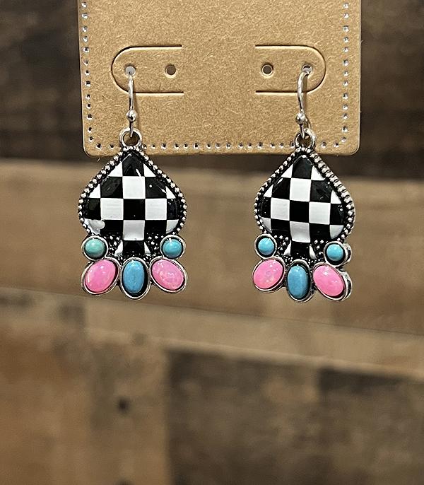 New Arrival :: Wholesale Western Checkered Spade Earrings