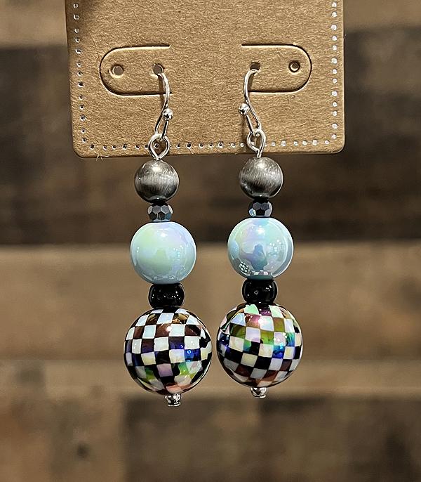 EARRINGS :: WESTERN HOOK EARRINGS :: Wholesale Western Checkered Ball Drop Earrings