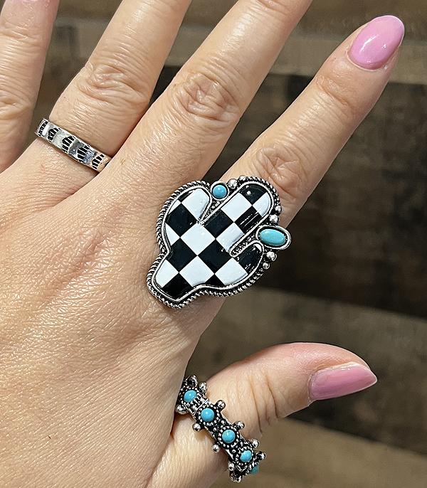 New Arrival :: Wholesale Western Checkered Cactus Ring