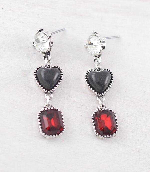 EARRINGS :: WESTERN POST EARRINGS :: Wholesale Western Heart Stone Drop Earrings