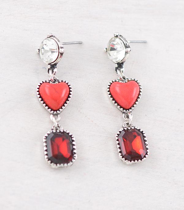 <font color=red>VALENTINE'S</font> :: Wholesale Western Heart Stone Drop Earrings