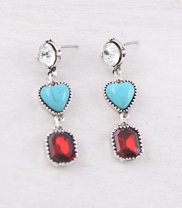 EARRINGS :: WESTERN POST EARRINGS :: Wholesale Western Turquoise Heart Earrings