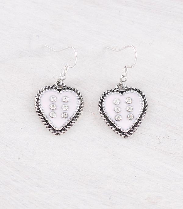 EARRINGS :: WESTERN HOOK EARRINGS :: Wholesale Rhinestone Heart Dice Earrings