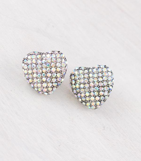 EARRINGS :: WESTERN POST EARRINGS :: Wholesale AB Rhinestone Heart Earrings