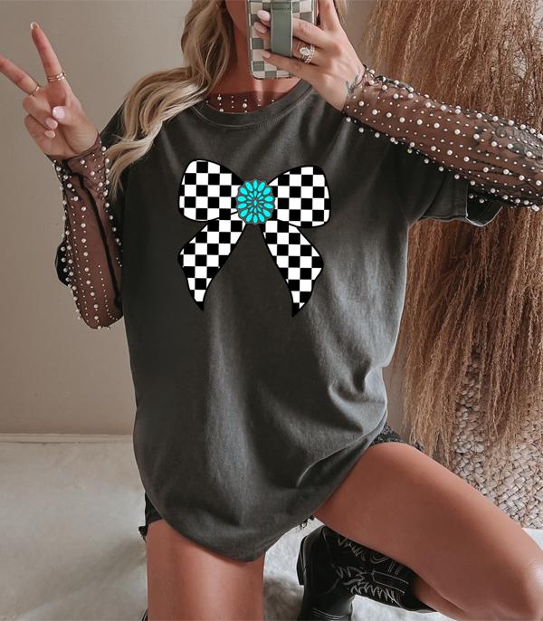 New Arrival :: Wholesale Western TQ Checkered Bow Tshirt