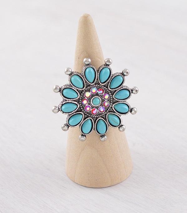 New Arrival :: Wholesale Western Turquoise Flower Concho Ring