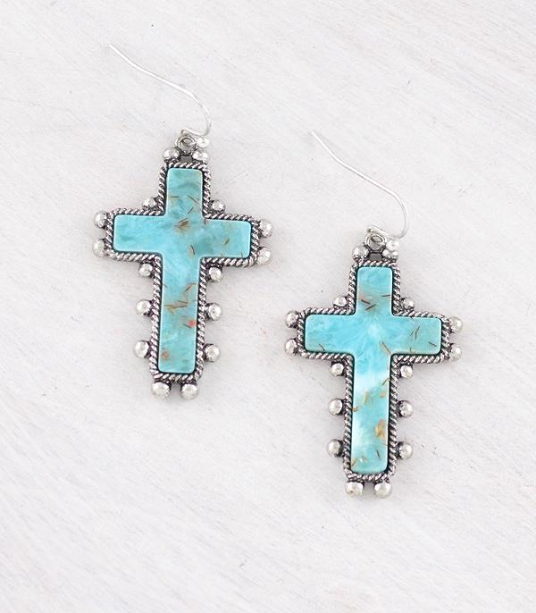 EARRINGS :: WESTERN HOOK EARRINGS :: Wholesale Western Turquoise Cross Earrings