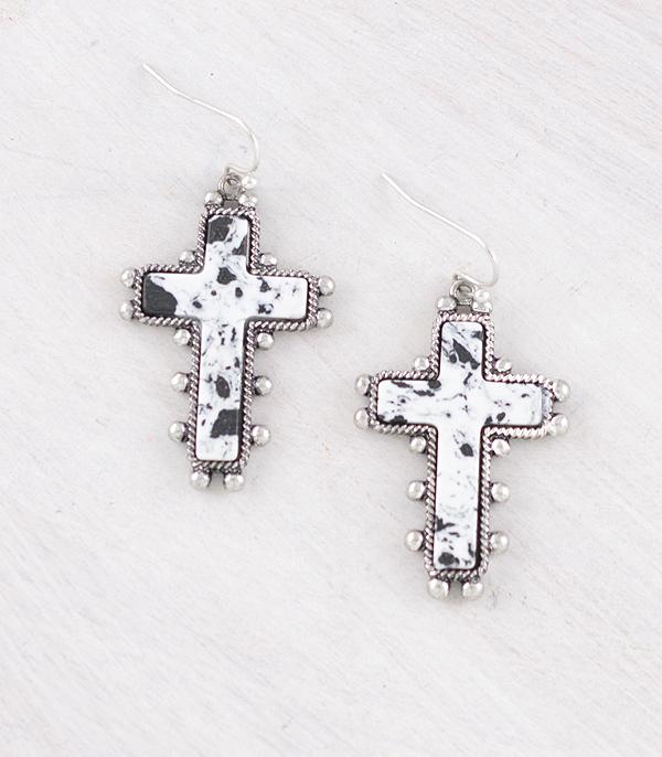 EARRINGS :: WESTERN HOOK EARRINGS :: Wholesale Western Howlite Cross Earrings