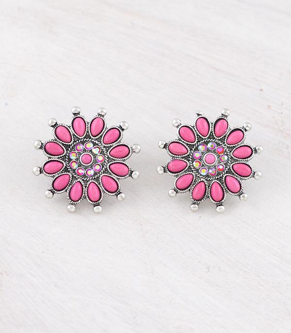 New Arrival :: Wholesale Western Pink Stone Concho Earrings