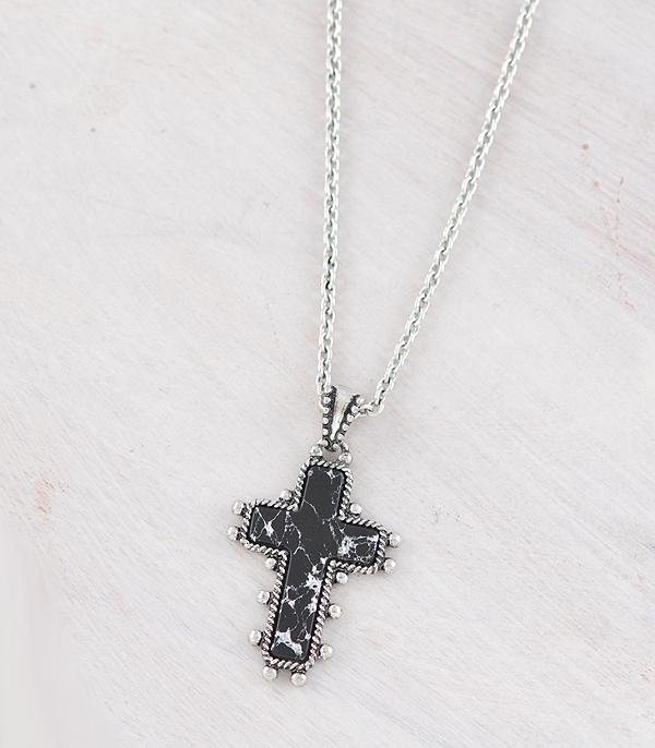 NECKLACES :: CHAIN WITH PENDANT :: Wholesale Western Black Stone Cross Necklace