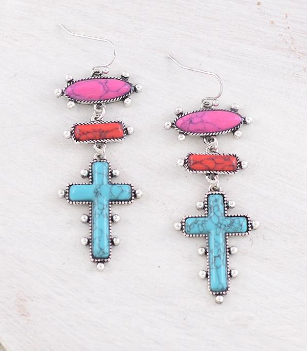 EARRINGS :: WESTERN HOOK EARRINGS :: Wholesale Western Turquoise Cross Earrings